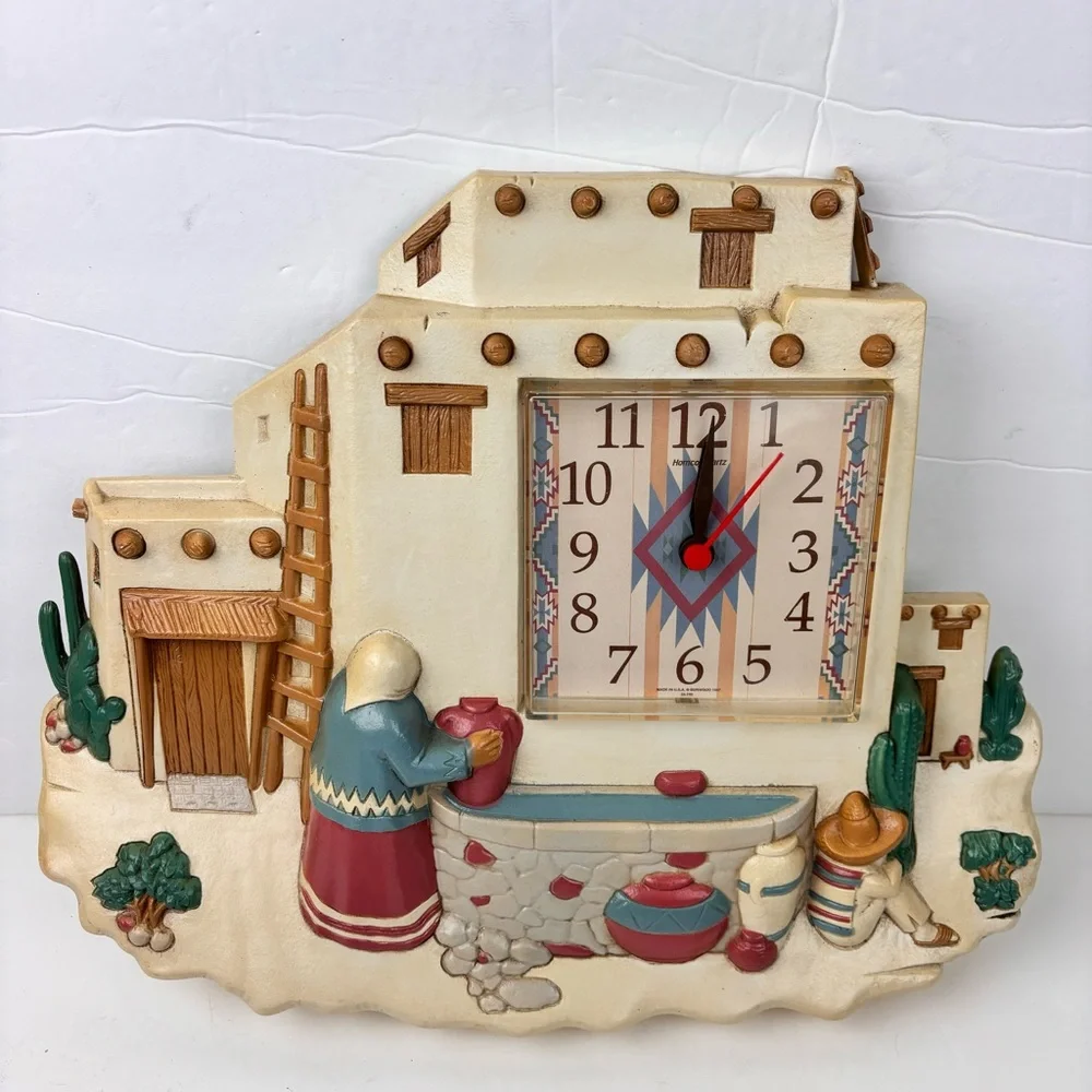 Vintage Pueblo Clock-Desert Southwest style-90’s-set of 3-RARE